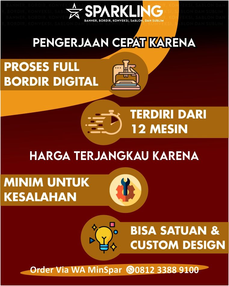 Poster proses bordir digital dengan 12 mesin