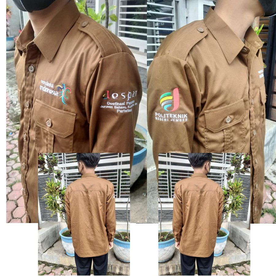Hem tactical krem dengan bordir logo, tampak depan dan belakang